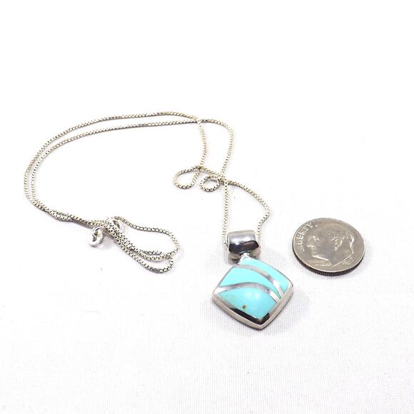 Vintage Lucite Turquoise Pendent Necklace, Sterling Italy Box Chain - Picture 10 of 10